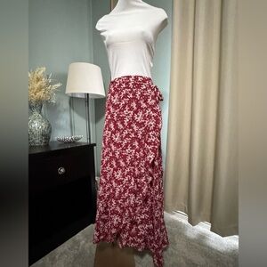 Simple Red Floral Maxi Skirt
